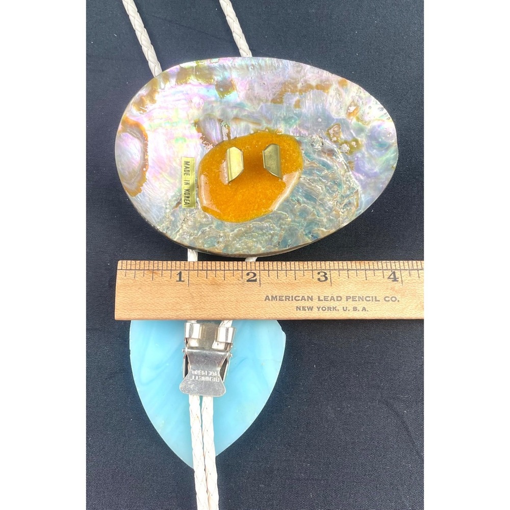 Western Bolo Tie Lot of 5- Bennett Abalone Turquoise Inlay Coyote - Picture 3 of 7